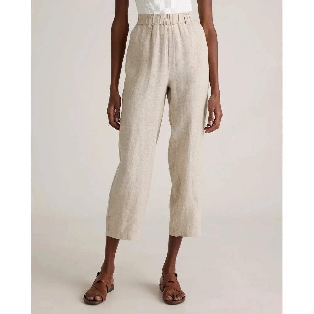 Quince 100% European Linen Pants S Flax Beige Pull On Elastic Waist Ankle
